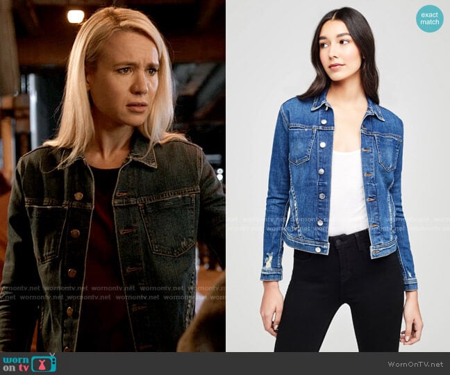 L'Agence Celine Denim Jacket in Authentique Distressed worn by Stevie Hammer (Kristen Hager) on Chicago Med