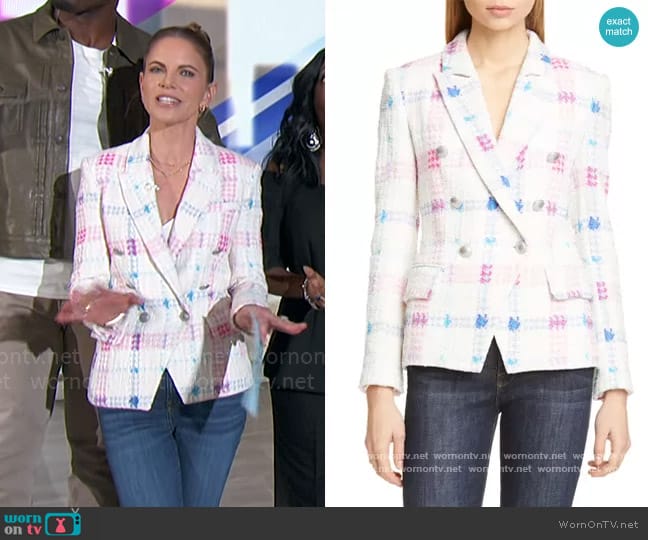 Kenzie Double Breasted Tweed Blazer by L'Agence worn by Natalie Morales on The Talk