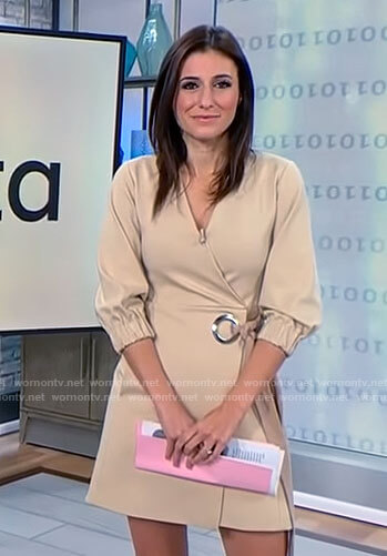 Laurie Segal's beige wrap dress on CBS Mornings