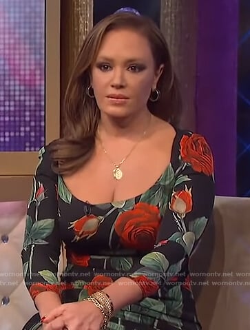 Leah Remini’s black rose print dress on The Wendy Williams Show