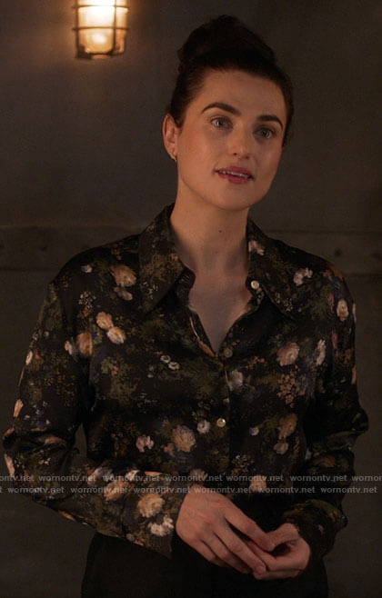 Lena's black rose print blouse on Supergirl