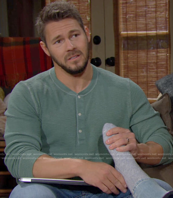 Liam's green henley shirt on The Bold and the Beautiful