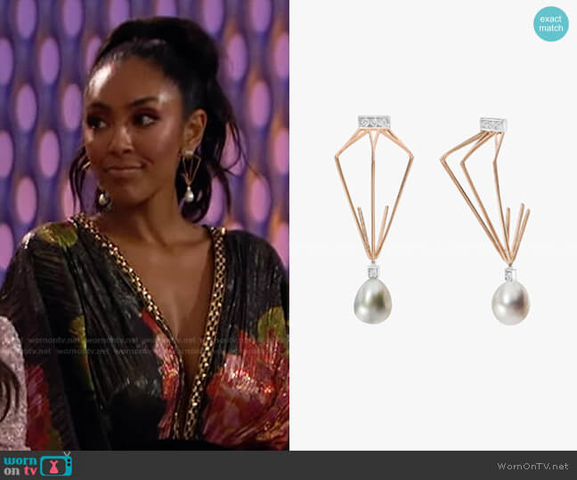 Corset Earrings by Lilly Street worn by Tayshia Adams on The Bachelorette