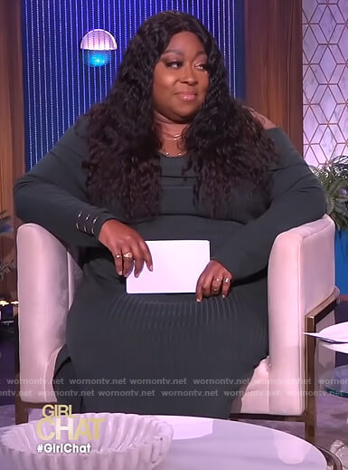 Loni’s green ribbed off shoulder dress on The Real