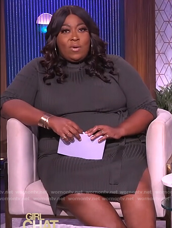 Loni’s green ribbed tie waist dress on The Real