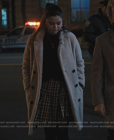Mabel's teddy coat on Only Murders in the Building