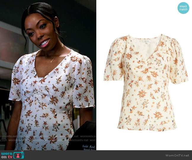 Madewell Silk Ruched Front Puff Sleeve Top worn by Vanessa Taylor (Asjha Cooper) on Chicago Med