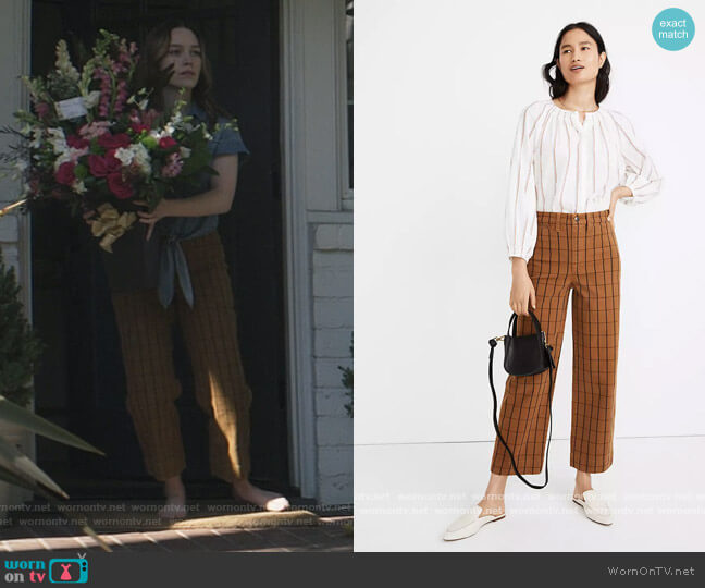 Slim Emmett Wide-Leg Crop Pants in Eberhart Plaid by Madewell worn by Love Quinn (Victoria Pedretti) on You