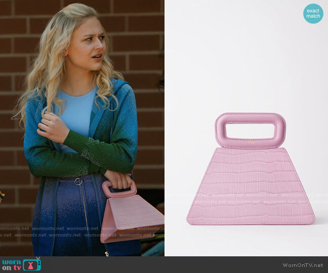 Maje Embossed Leather Pyramid Handle Bag worn by Lexy Cross (Alyvia Alyn  Lind) on Chucky