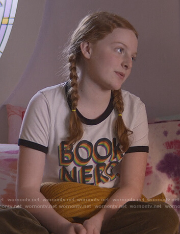 Mallory’s book nerds ringer tee on The Baby-Sitters Club