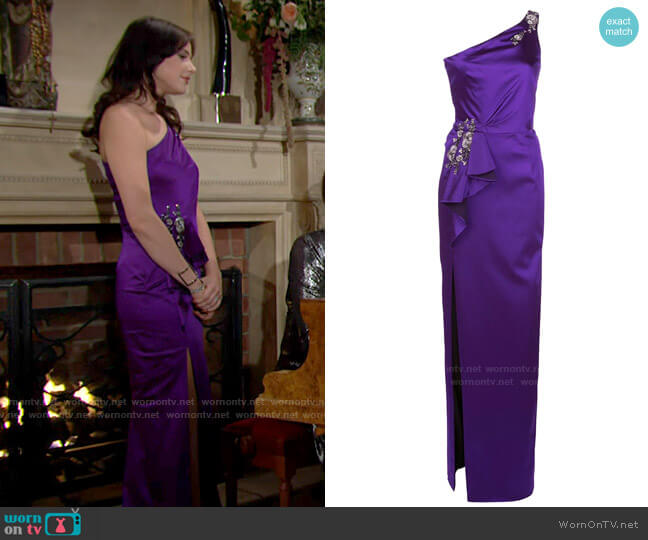 Marchesa Notte Embellished One Shouldered Evening Dress worn by Tessa Porter (Cait Fairbanks) on The Young and the Restless