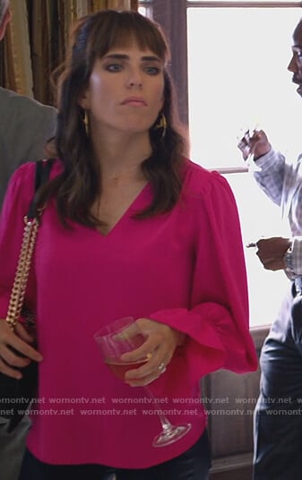 Marina's pink bell sleeve blouse on Home Economics