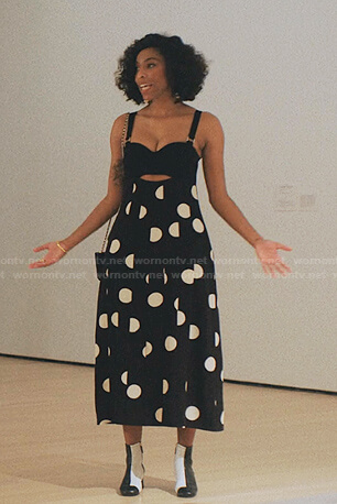 Mia's black polka dot cutout dress on Love Life