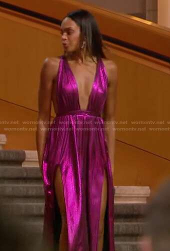 Michelle’s metallic plunge neck gown on The Bachelorette