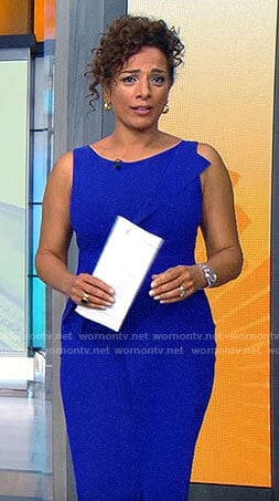 Michelle Miller’s blue sheath dress on CBS Saturday Morning