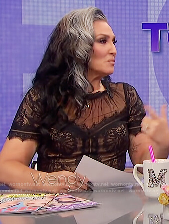 Michelle Visage's black lace dress on The Wendy Williams Show