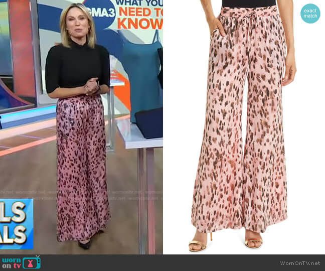 Metallic Leopard Chiffon Track Pants by Milly worn by Amy Robach on Good Morning America