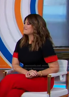 Monica Lewinsky’s black ribbed short sleeve sweater on Good Morning America