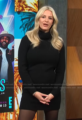 WornOnTV: Morgan's brown turtleneck sweater dress and boots on E! News  Daily Pop, Morgan Stewart