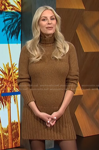 WornOnTV: Morgan's brown turtleneck sweater dress and boots on E! News  Daily Pop, Morgan Stewart