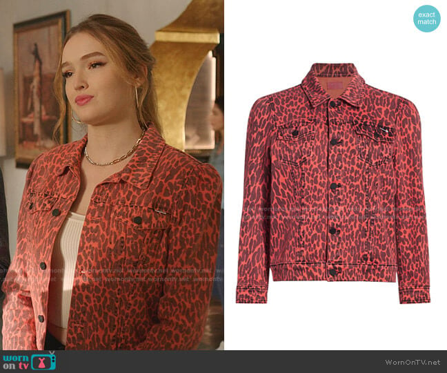 The Puffy Bruiser Leopard Jacket by Mother worn by Kirby Anders (Maddison Brown) on Dynasty