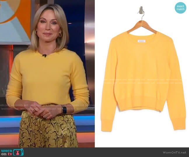 Cashmere Cropped Crew Neck Pullover by Naadam worn by Amy Robach on Good Morning America