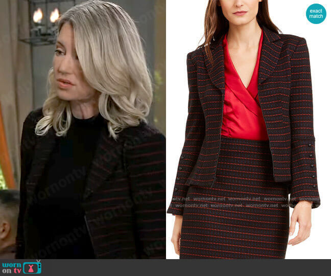 Striped Tailored Blazer and Skirt by Nanette Lepore worn by Nina Reeves (Cynthia Watros) on General Hospital