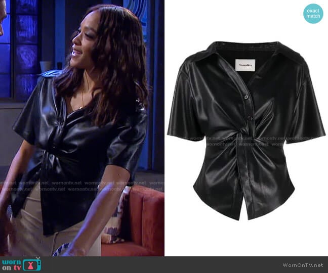 Thora Short Sleeve Shirt by Nanushka worn by Lani Price (Sal Stowers) on Days of our Lives