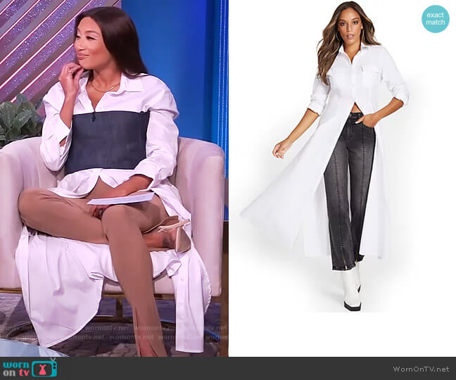 Maxi Length Poplin Drama Top by New York and Company worn by Jeannie Mai on The Real