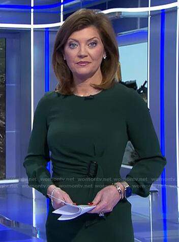 Norah’s green buckle waist dress on CBS Evening News