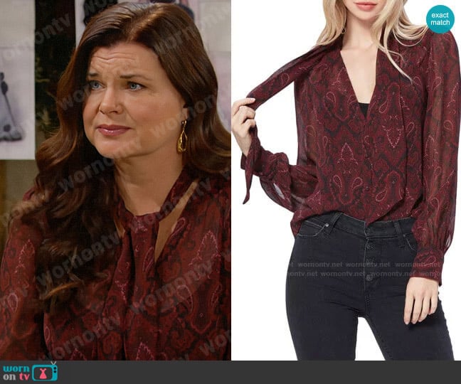 Paige Cleobelle Blouse in Cabernet worn by Katie Logan (Heather Tom) on The Bold and the Beautiful