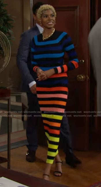 Paris's rainbow striped midi dress on The Bold and the Beautiful