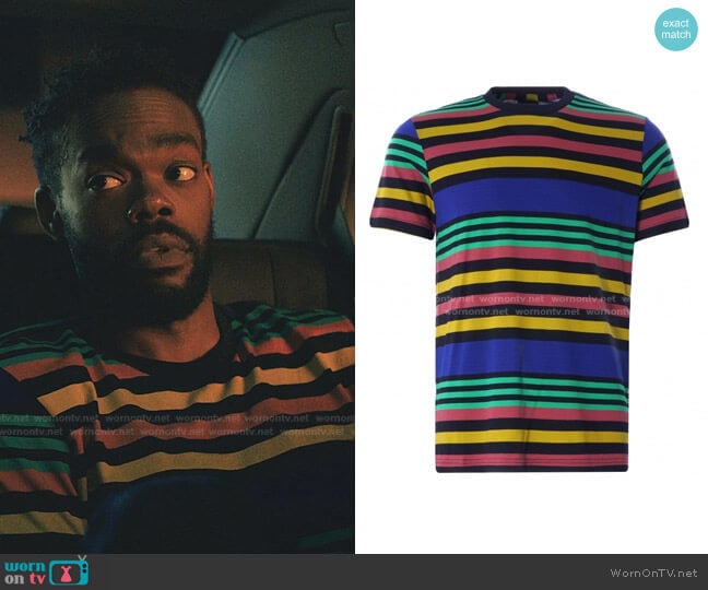 Multi-Stripe Cotton T-Shirt by Paul Smith worn by Marcus Watkins (William Jackson Harper) on Love Life