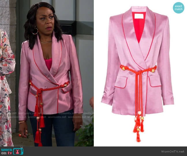 Peter Pilotto Belted Fitted Jacket worn by Tina Butler (Tichina Arnold) on The Neighborhood