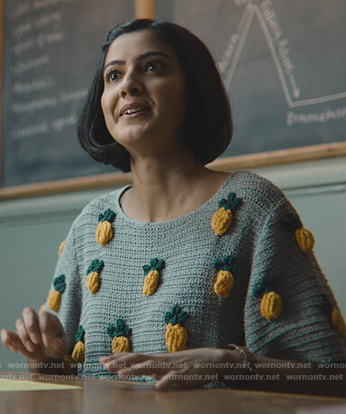 Miss Sands’ pineapple crochet knit top on Sex Education