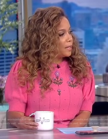 Sunny’s pink floral embroidered sweater on The View