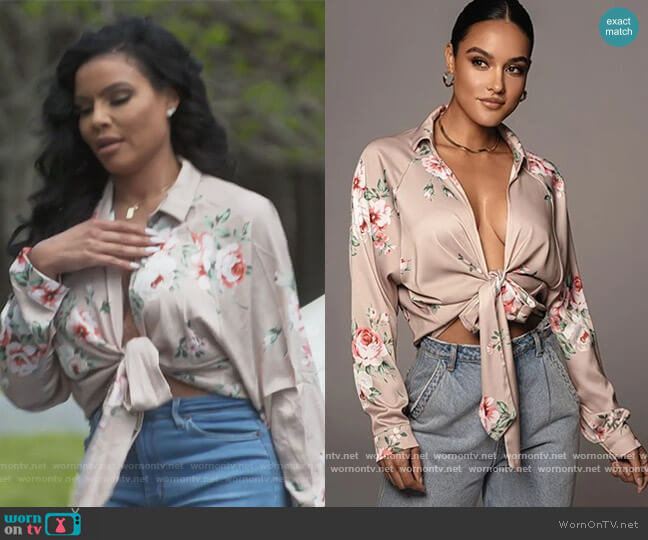 Spring Floral Top by Jlux Label worn by Mia Thornton on The Real Housewives of Potomac