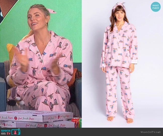 Sloth Print Flannel PJ Set by PJ Salvage worn by Amanda Kloots on The Talk