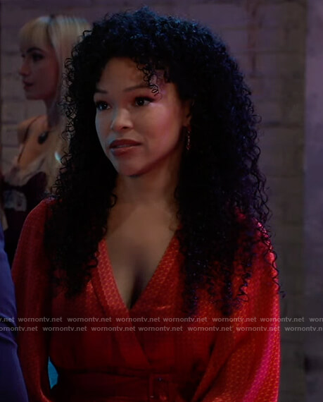 Portia's red belted wrap dress on General Hospital