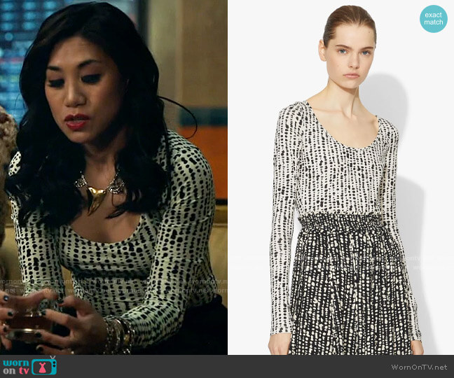 Proenza Schouler Inky Dot Scoop Neck Top worn by Melody Bayani (Liza Lapira) on The Equalizer