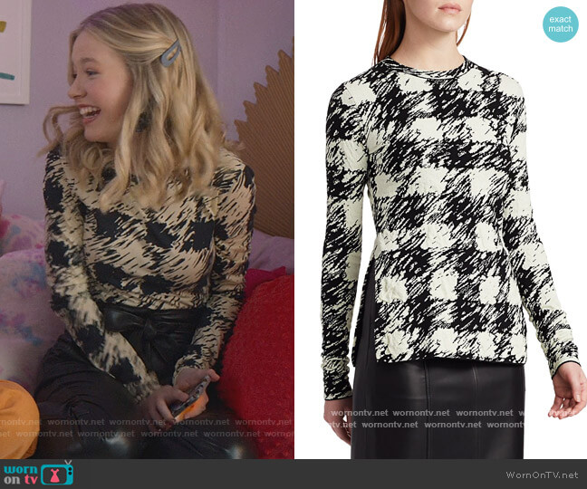 Gingham Jacquard Long-Sleeve Top by Proenza Schouler White Label worn by Stacey McGill (Shay Rudolph) on The Baby-Sitters Club