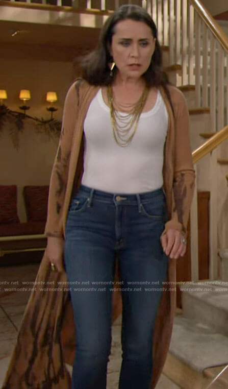 Udfordring Ørken camouflage WornOnTV: Quinn's long tie dye cardigan on The Bold and the Beautiful |  Rena Sofer | Clothes and Wardrobe from TV