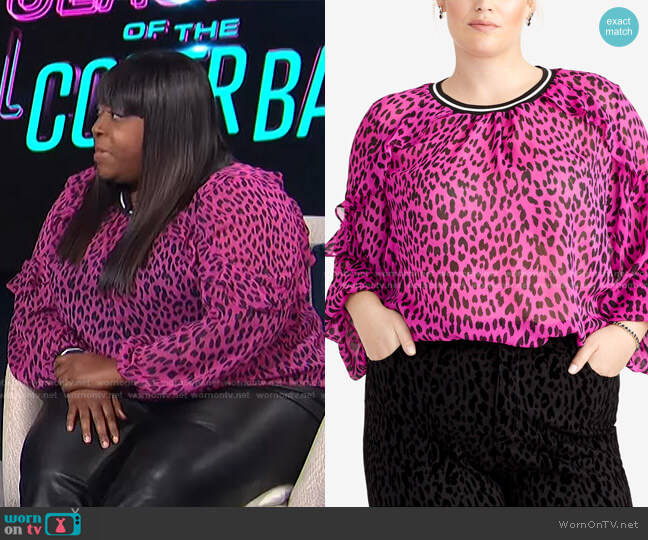 Lucky Leopard Ruffle Striped Blouse by Rachel Roy worn by Loni Love on E! News