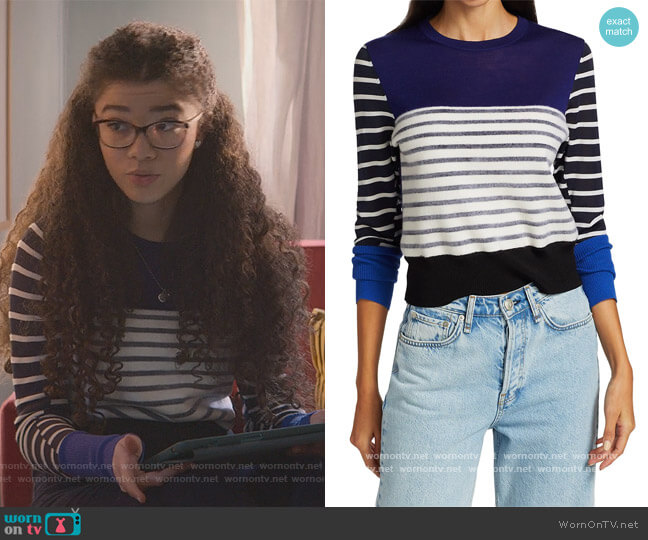 Marissa Contrast Stripe Sweater by Rag & Bone worn by Mary-Anne Spier (Malia Baker) on The Baby-Sitters Club