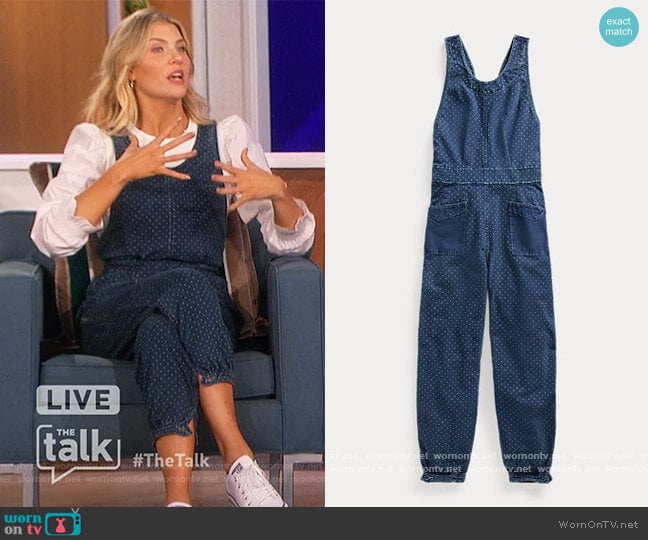 Polka-Dot Indigo Jersey Jumpsuit by Ralph Lauren worn by Amanda Kloots on The Talk