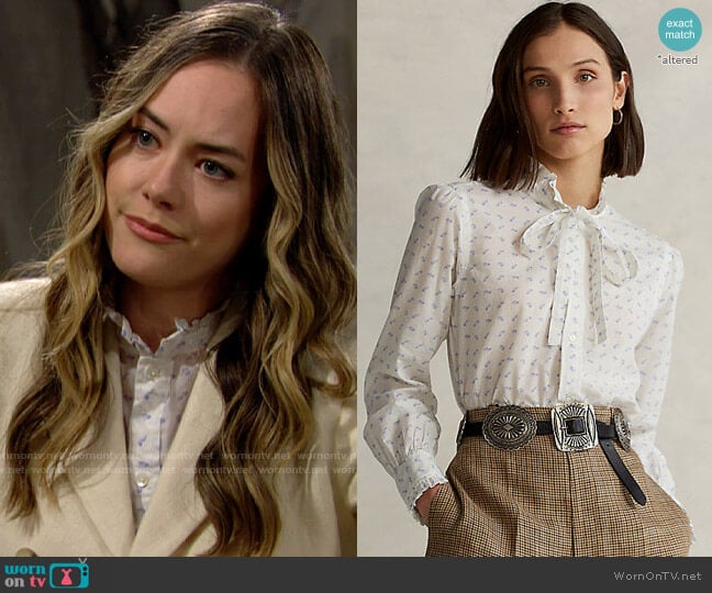 Polo Ralph Lauren Daisy Cotton Tie-Neck Shirt worn by Hope Logan (Annika Noelle) on The Bold and the Beautiful