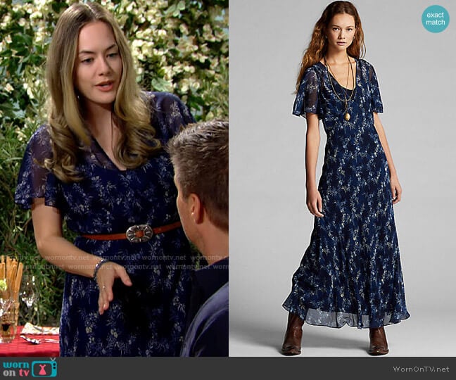 RRL Ralph Lauren Floral Crinkled Silk Chiffon Dress worn by Hope Logan (Annika Noelle) on The Bold and the Beautiful