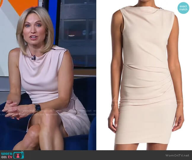 Bali Ruched Side Bodycon Dress by Reiss worn by Amy Robach on Good Morning America