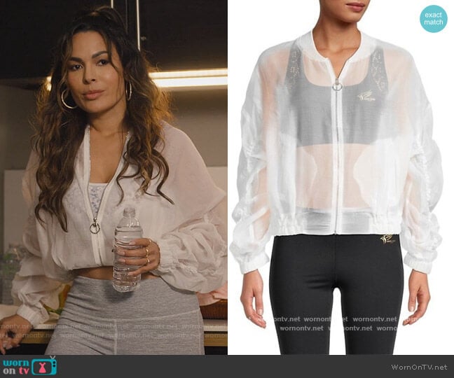 Ruched Sheer Organza Jacket by Roberto Cavalli Sport worn by Valeria (Nadine Velazquez) on Queens