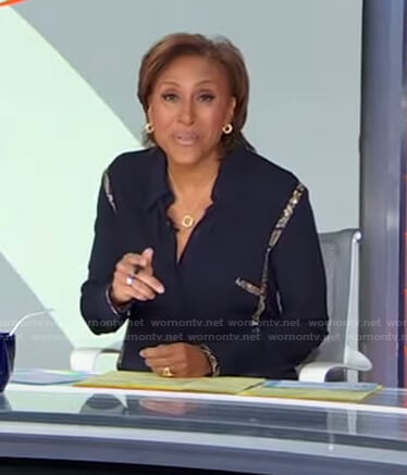 Robin’s navy snakeskin trim shirt on Good Morning America